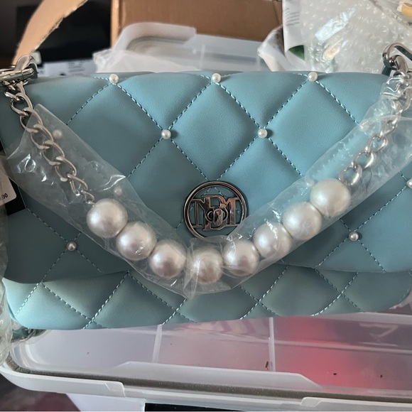 Badgley Mischka Handbags - Badgley Mischka Chanel-style Quilted Blue Bag with pearl accents NWT